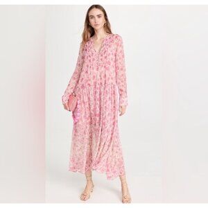 Free People See It Through Chiffon Maxi Dress XS Pink Floral  Long Sleeve